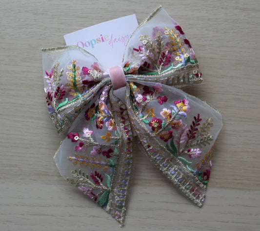 Transparent Embroidered Hair Bow