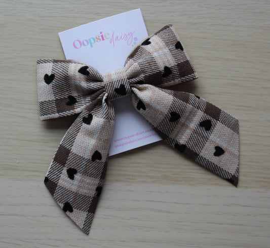Gingham Heart Hair Bow