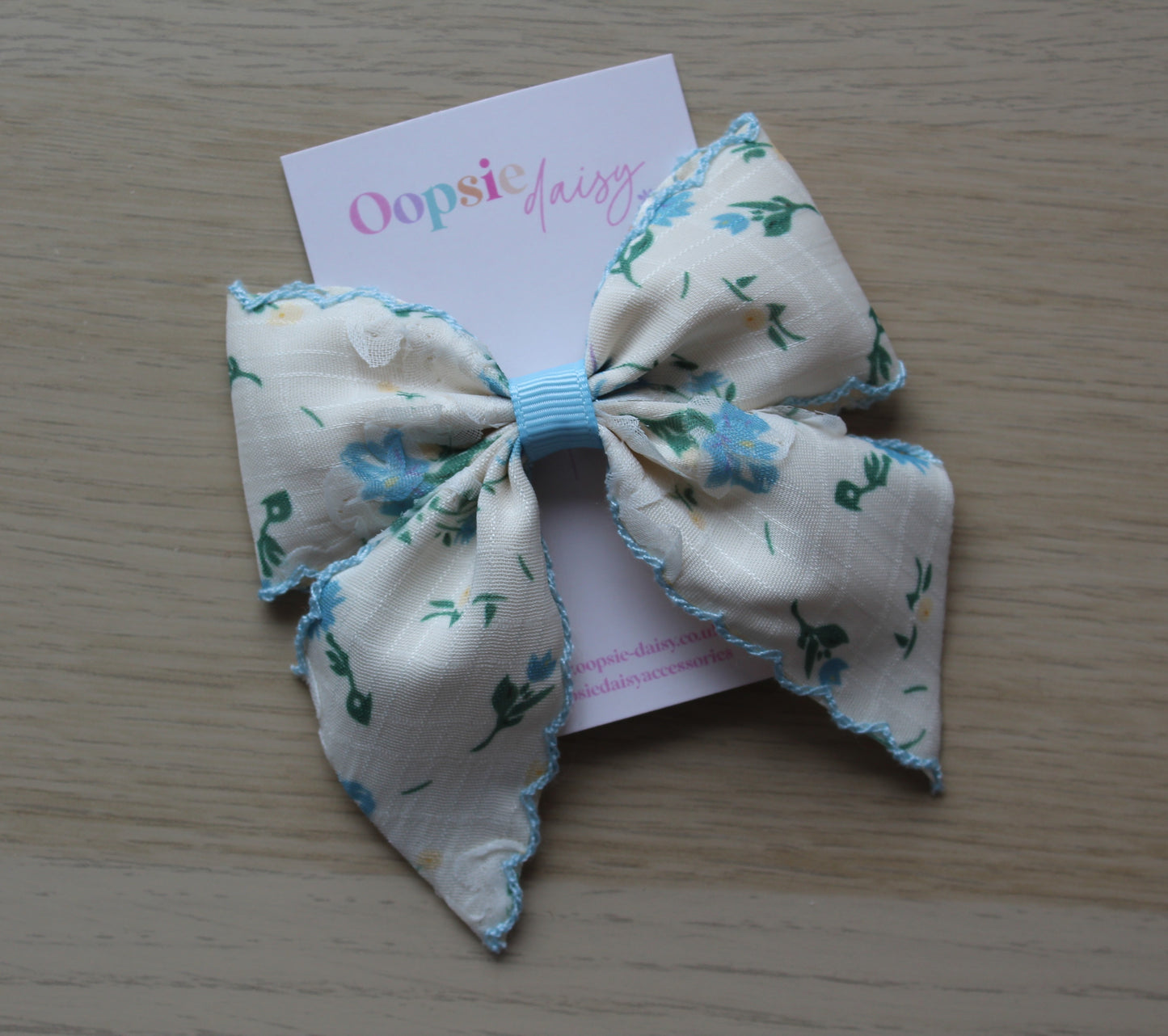 Blue Floral Hair Bow