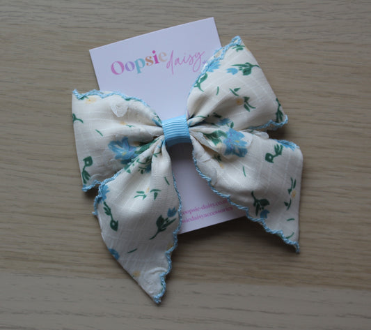 Blue Floral Hair Bow