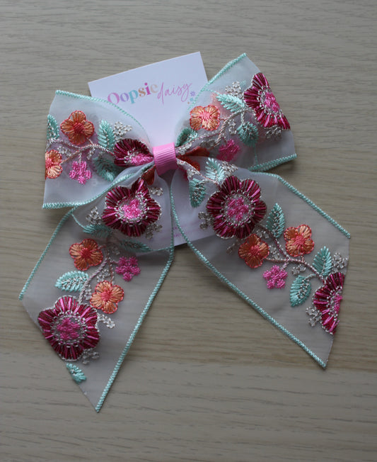 Green & Pink Hair Bow