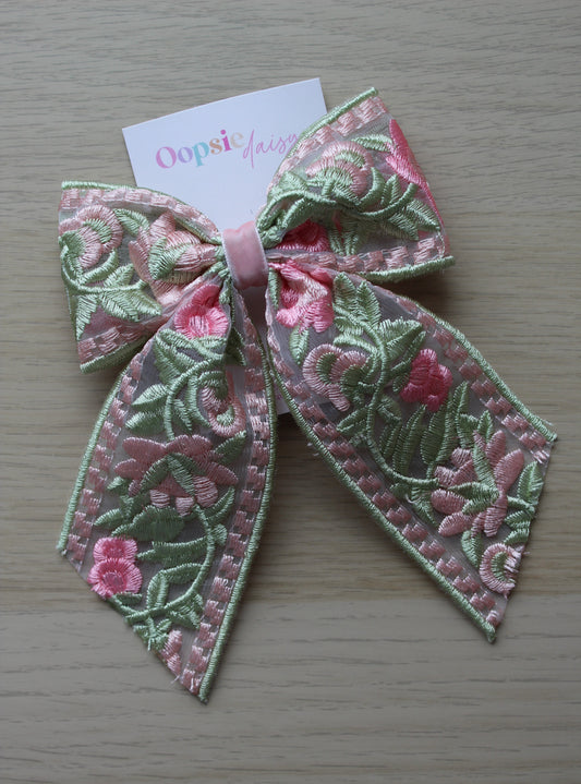 Pink & Green Hair Bow
