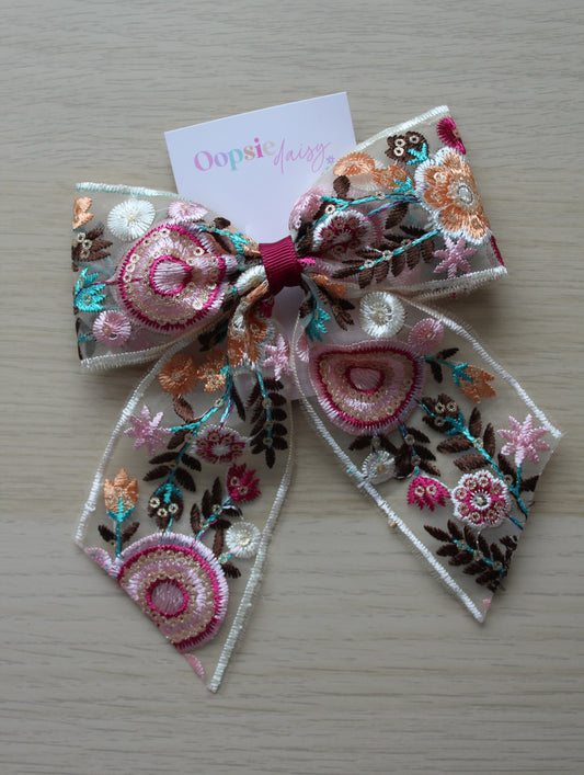Multi Embroidered Hair Bow