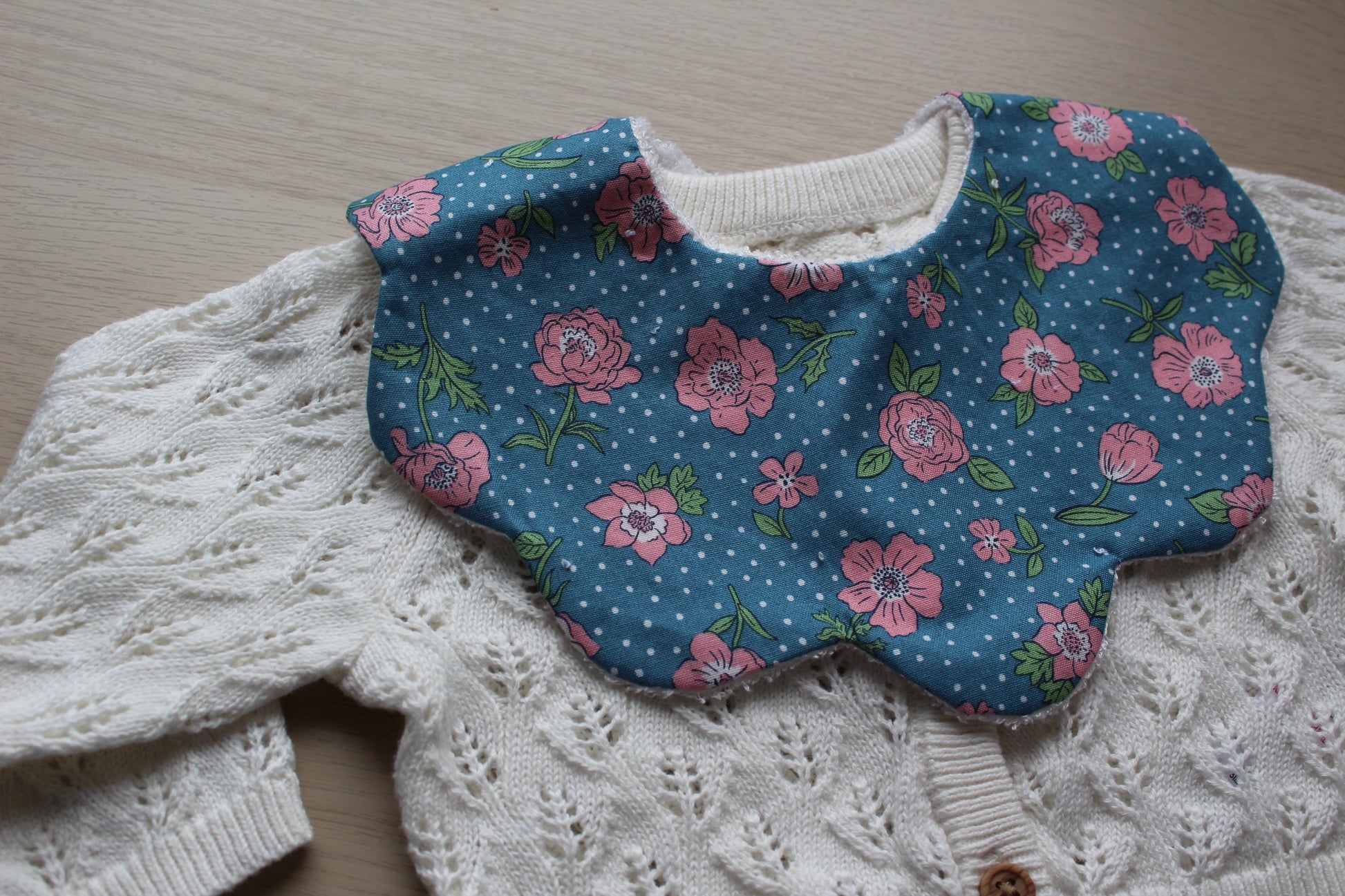 baby bib with roses and polka dots