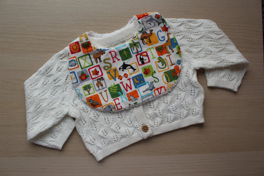 Baby bib with animal alphabet theme