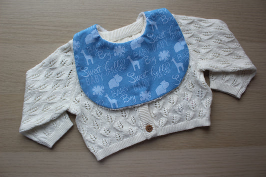 Baby bib with baby boy and animal design