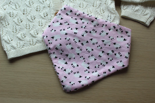 Pink dribble bib with little sheep