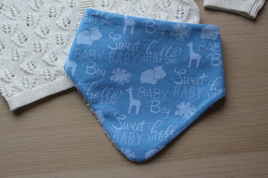 Blue baby dribble bib with animals