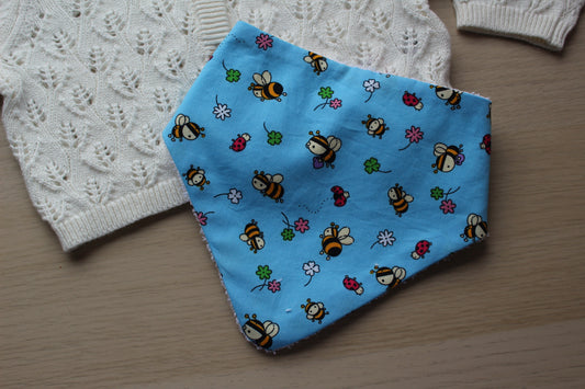 Bee themed blue dribble baby bib