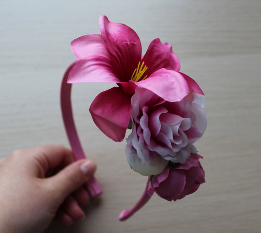 Deep pink flower headband