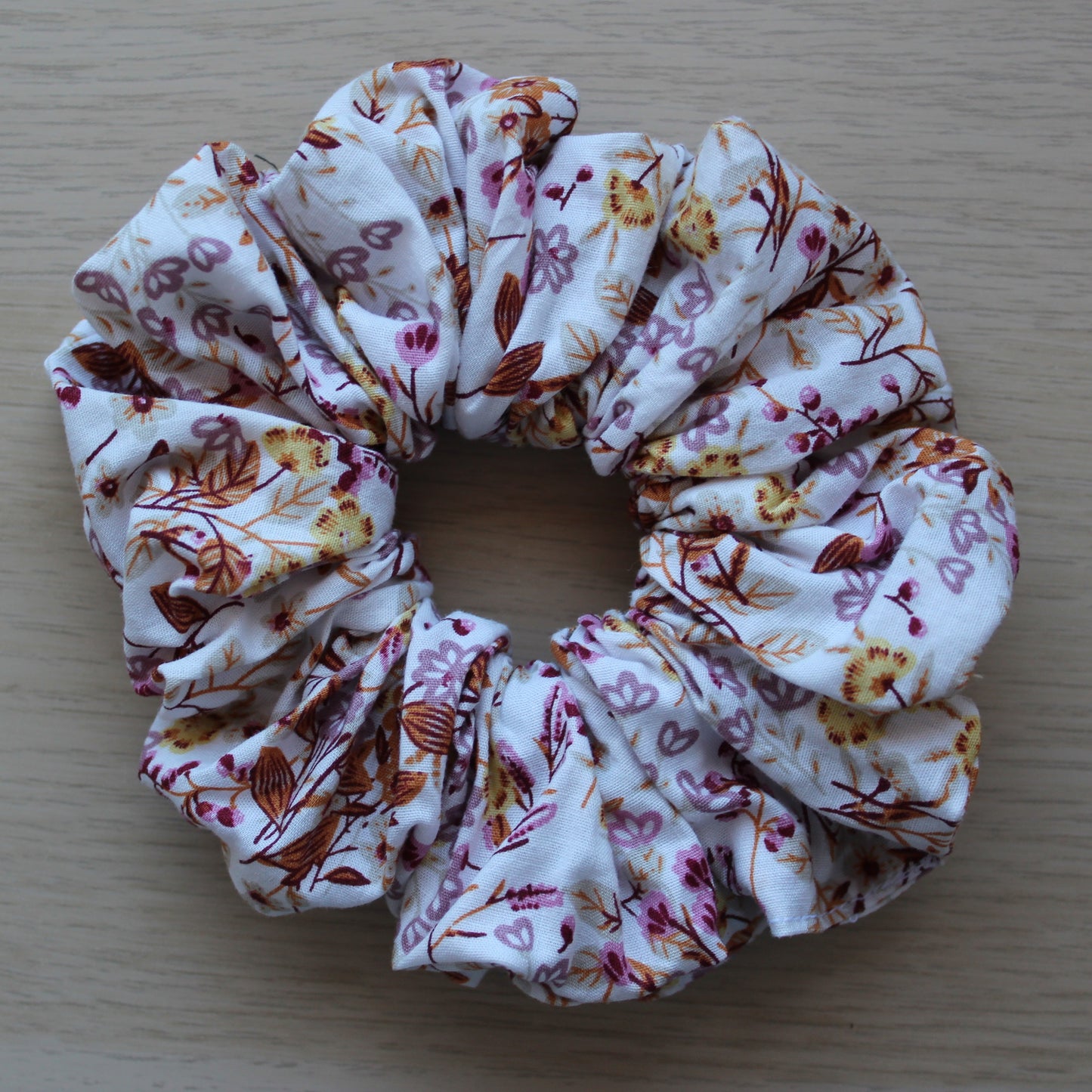 Oversized hair scrunchie in autumn themed floral print