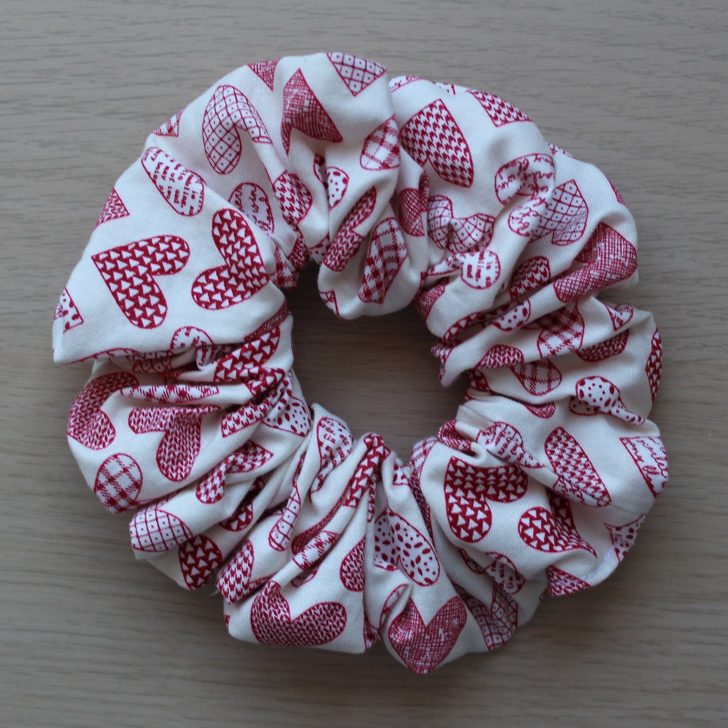 Oversized hair scrunchie with red heart design