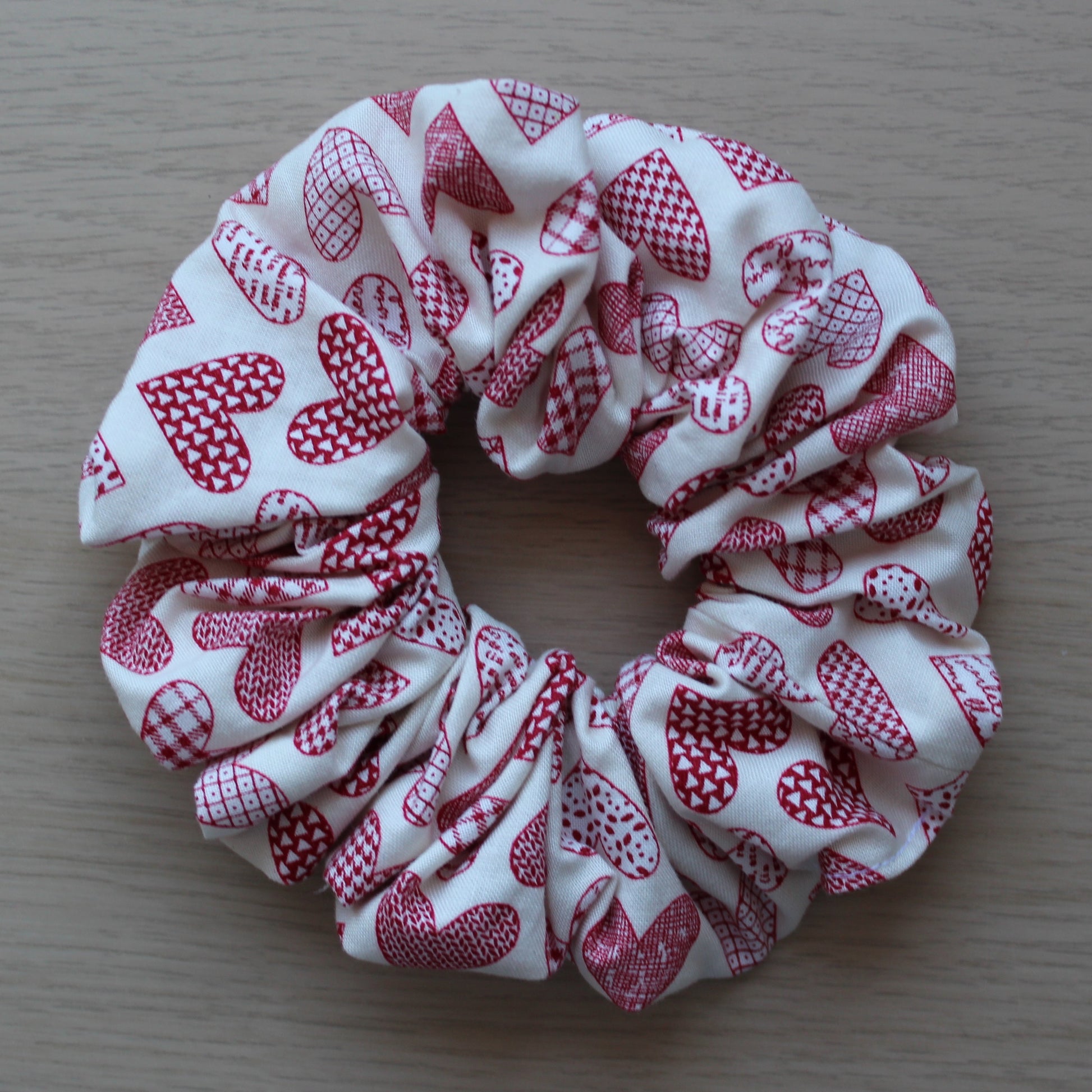 Oversized hair scrunchie with red heart design