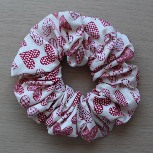 Oversized hair scrunchie with red heart design