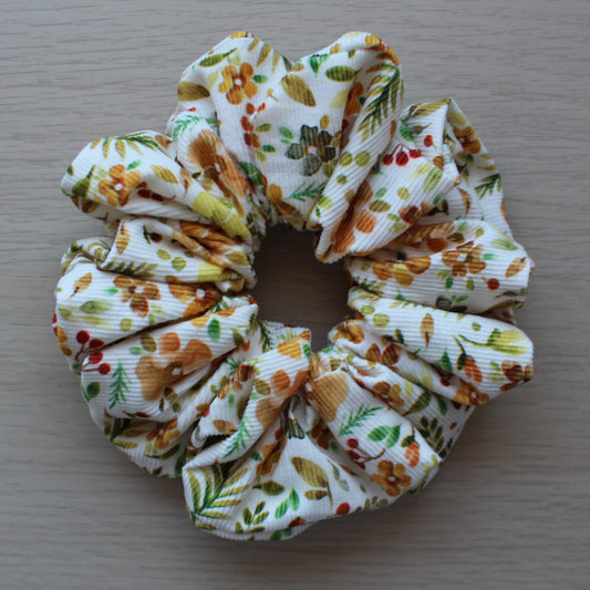 Autumn themed floral corduroy oversized scrunchie