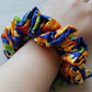 Bold blue oversized scrunchie with sunflowers