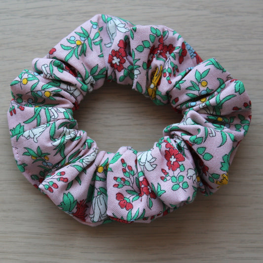 Pink floral scrunchie made with Liberty fabric