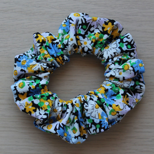 Black ditsy floral hair scrunchie