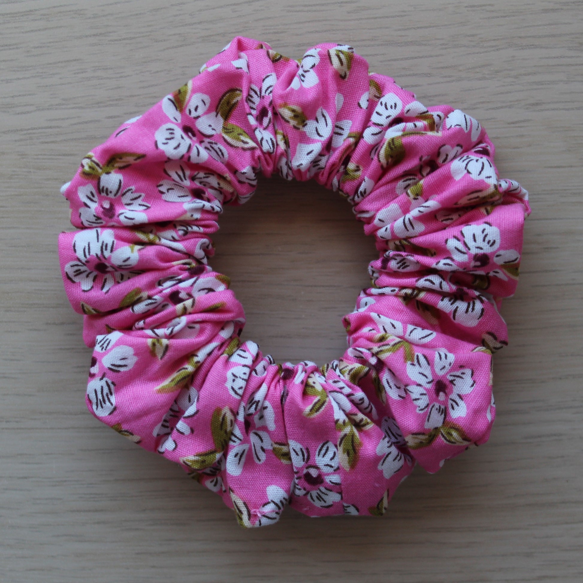 Pink floral hair scrunchie