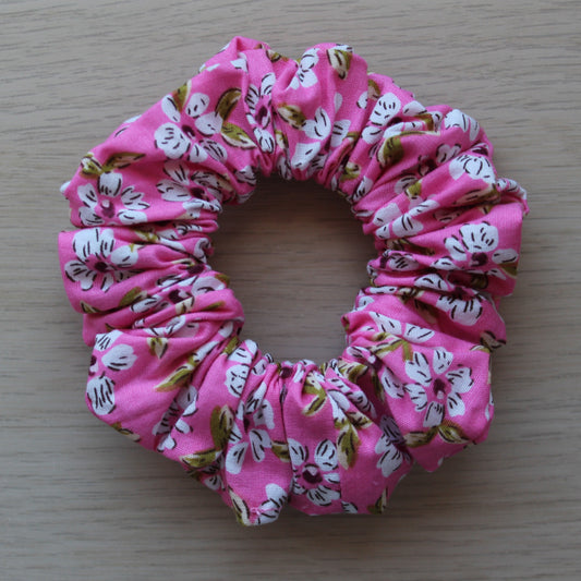 Pink floral hair scrunchie