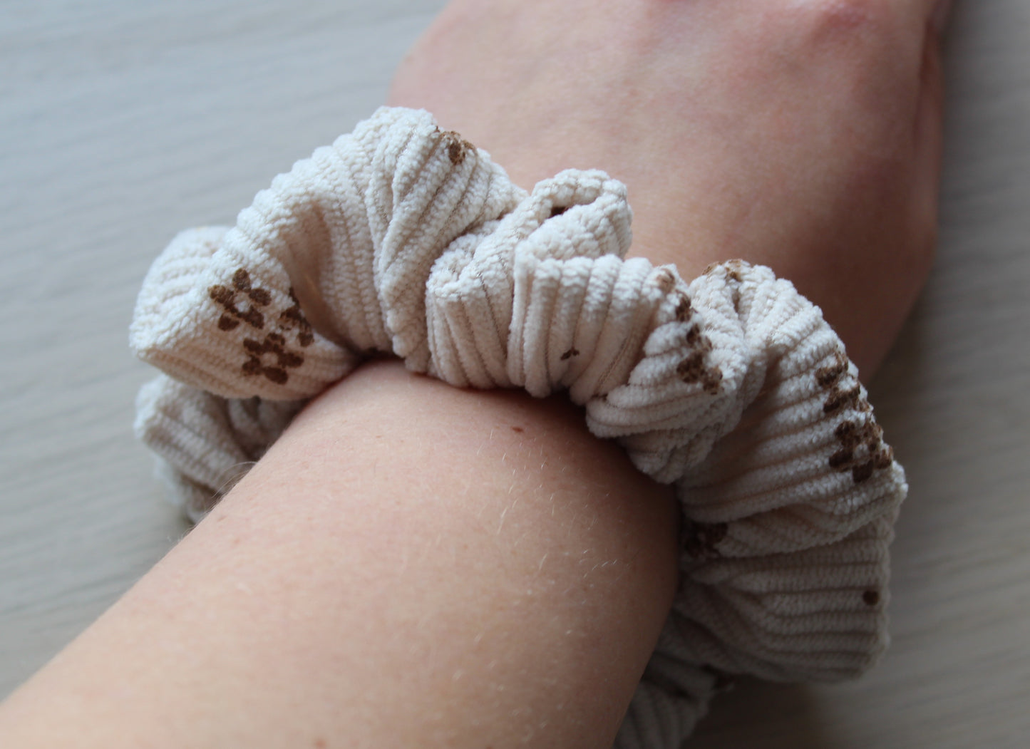 Corduroy beige and brown scrunchie