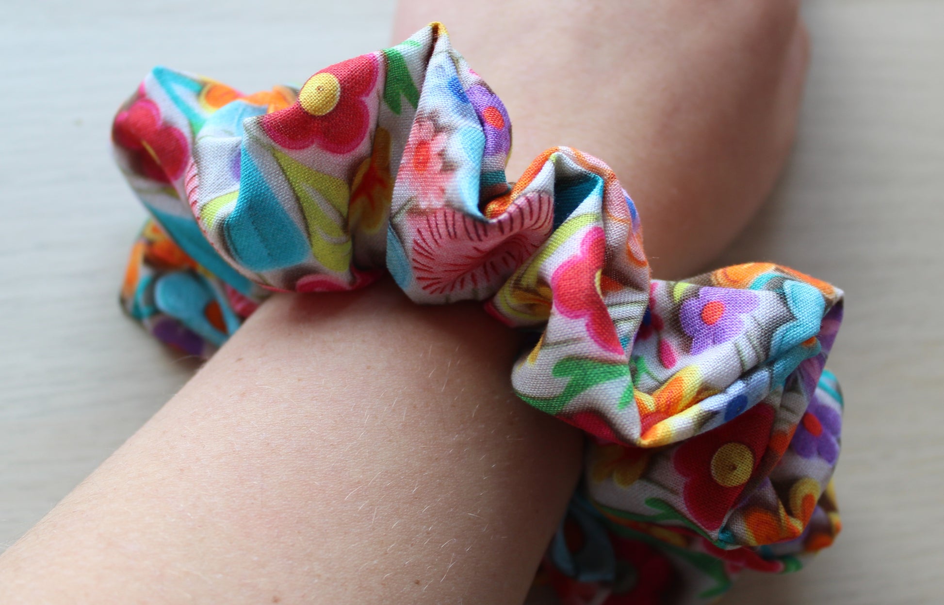 Oversized hair scrunchie in colourful 3d effect floral pattern