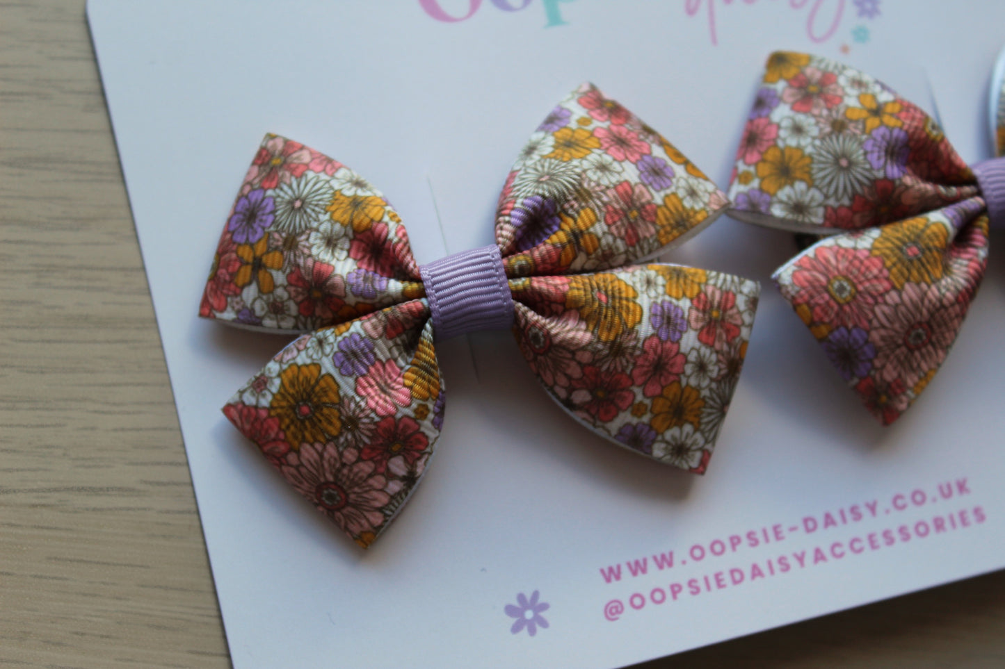 Bow hair clips in vintage ditsy autumn flowers