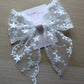 White lace bow with pink satin 