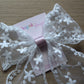Bow hair clip with white lace and pink