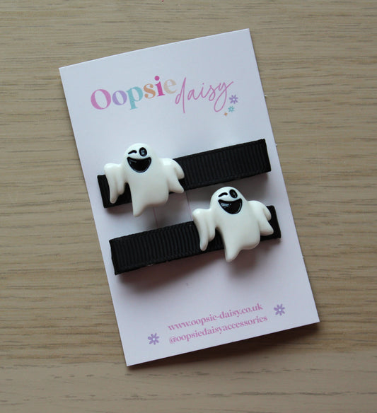Black hair clips with ghost embellishment