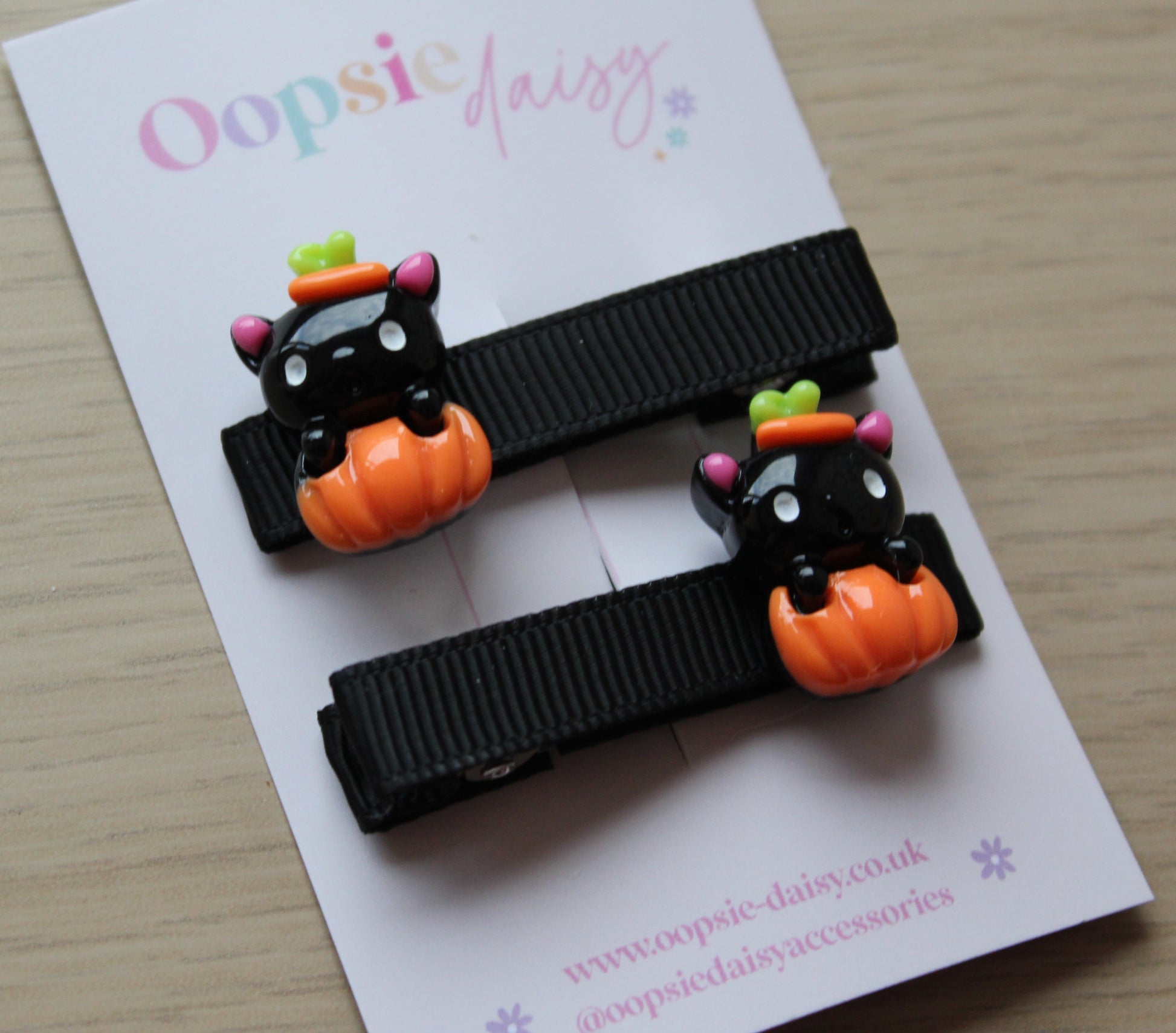 Cat and pumpkin halloween hair clips