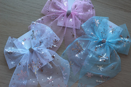 Sparkly snowflake hair bows