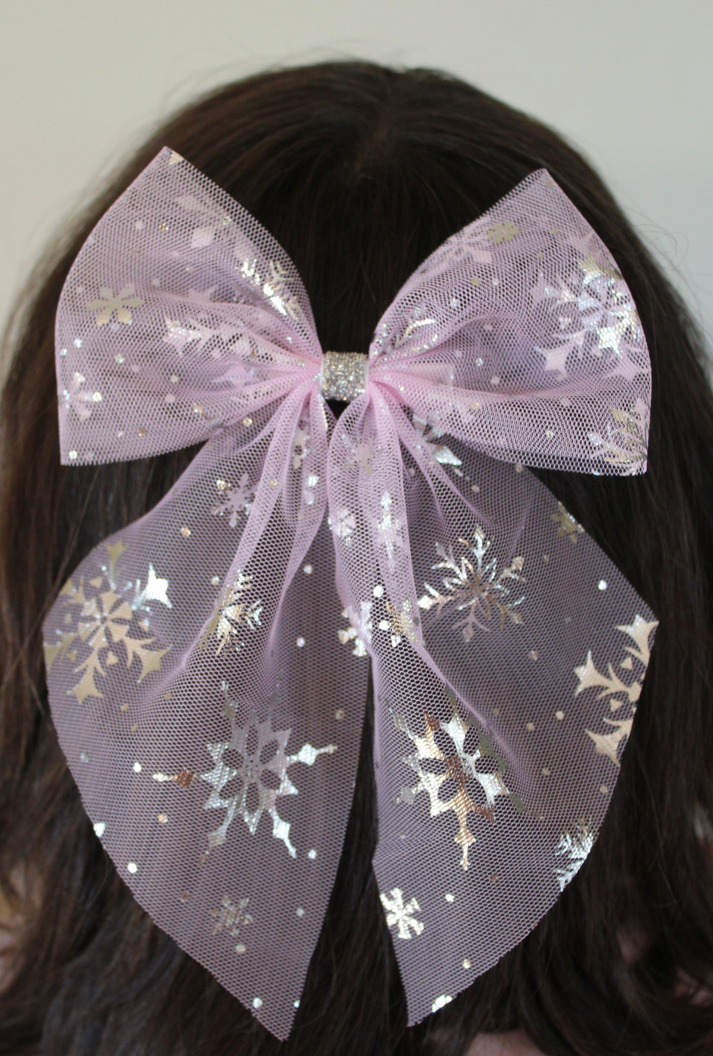Foiled snowflake hair bow in pink