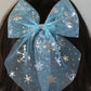 Blue shiny snowflake sparkly hair bow