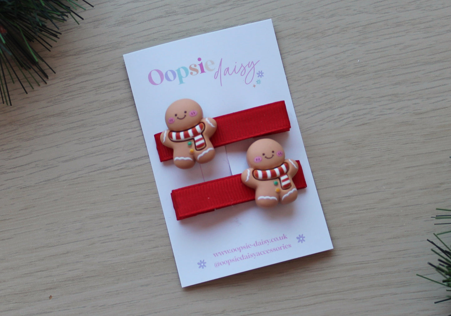 Gingerbread man Christmas red hair clips