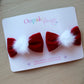 Red velvet mini hair bows with white pom pom 