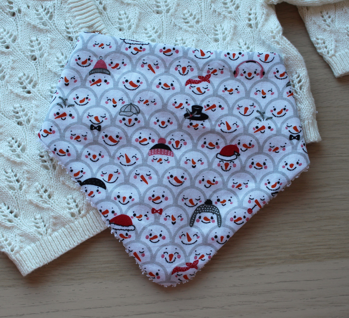 Dribble baby bib with snowmen