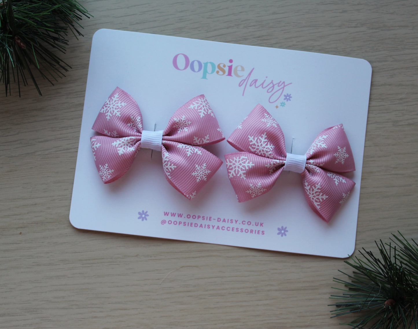 Snowflake hair bows in pink