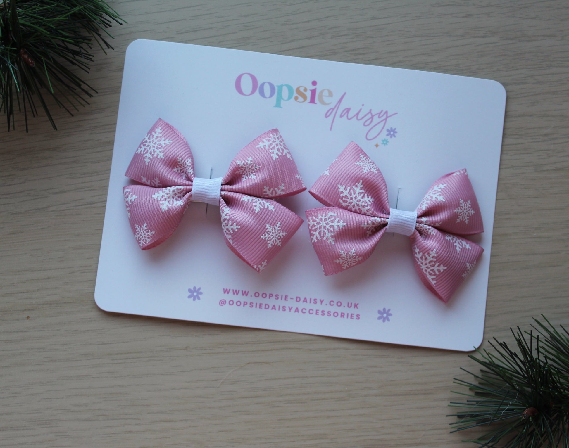 Snowflake hair bows in pink