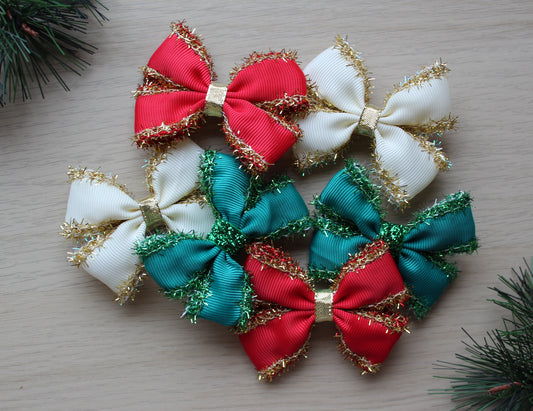 Hair bows with festive tinsel