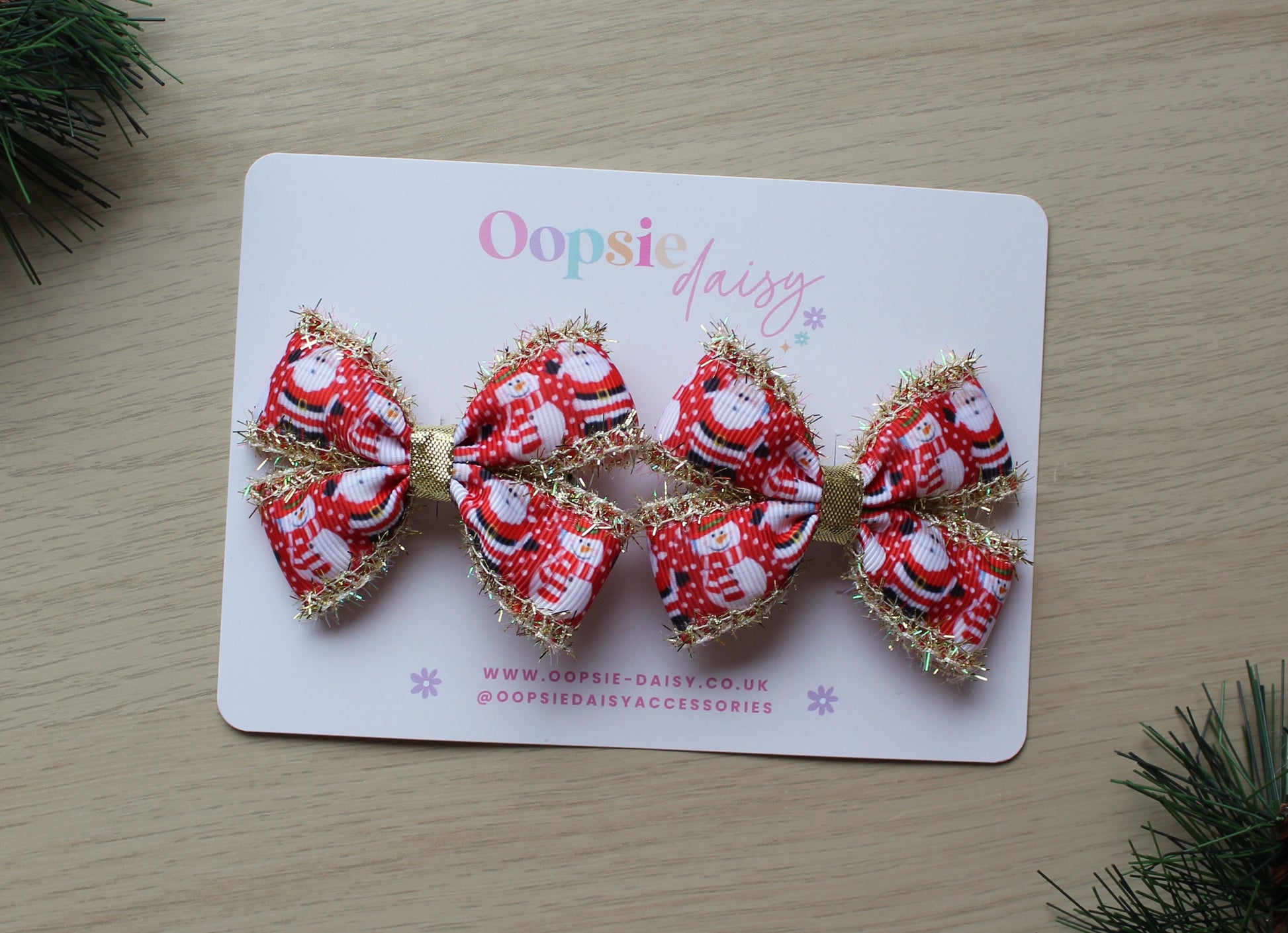 Santa hair bows with gold tinsel