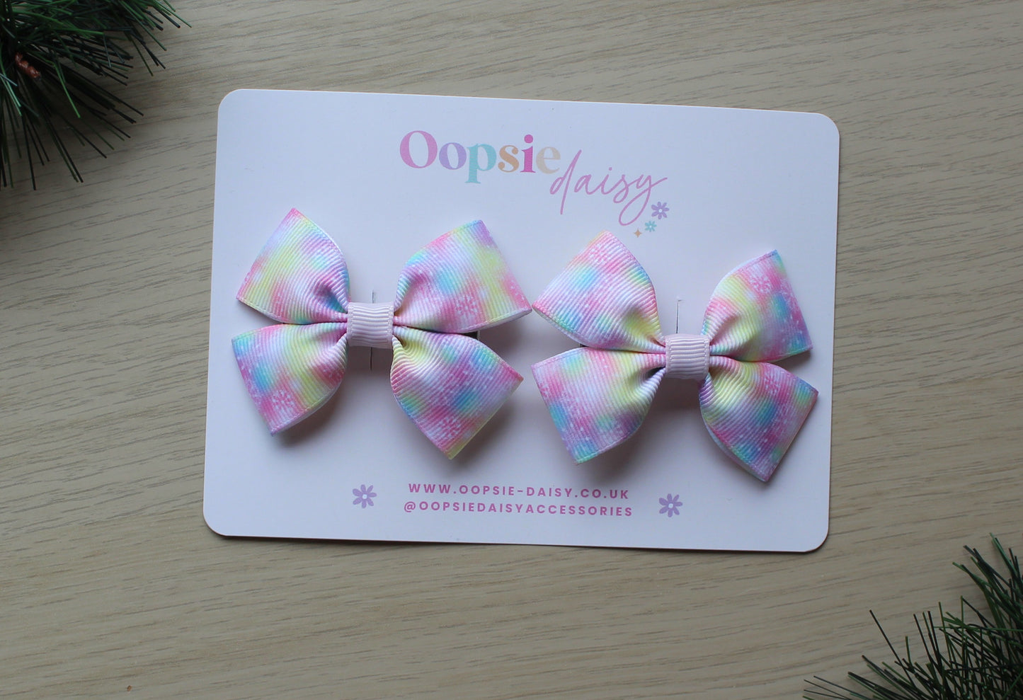 Multicolour pink and blue snowflake hair bows