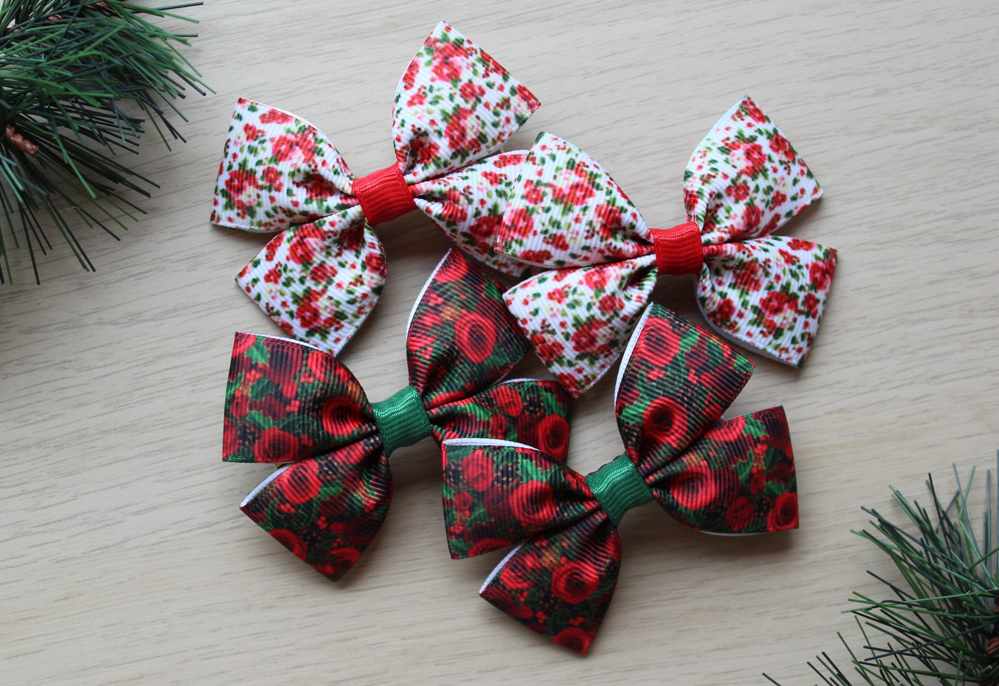 Festive floral hair bow clips