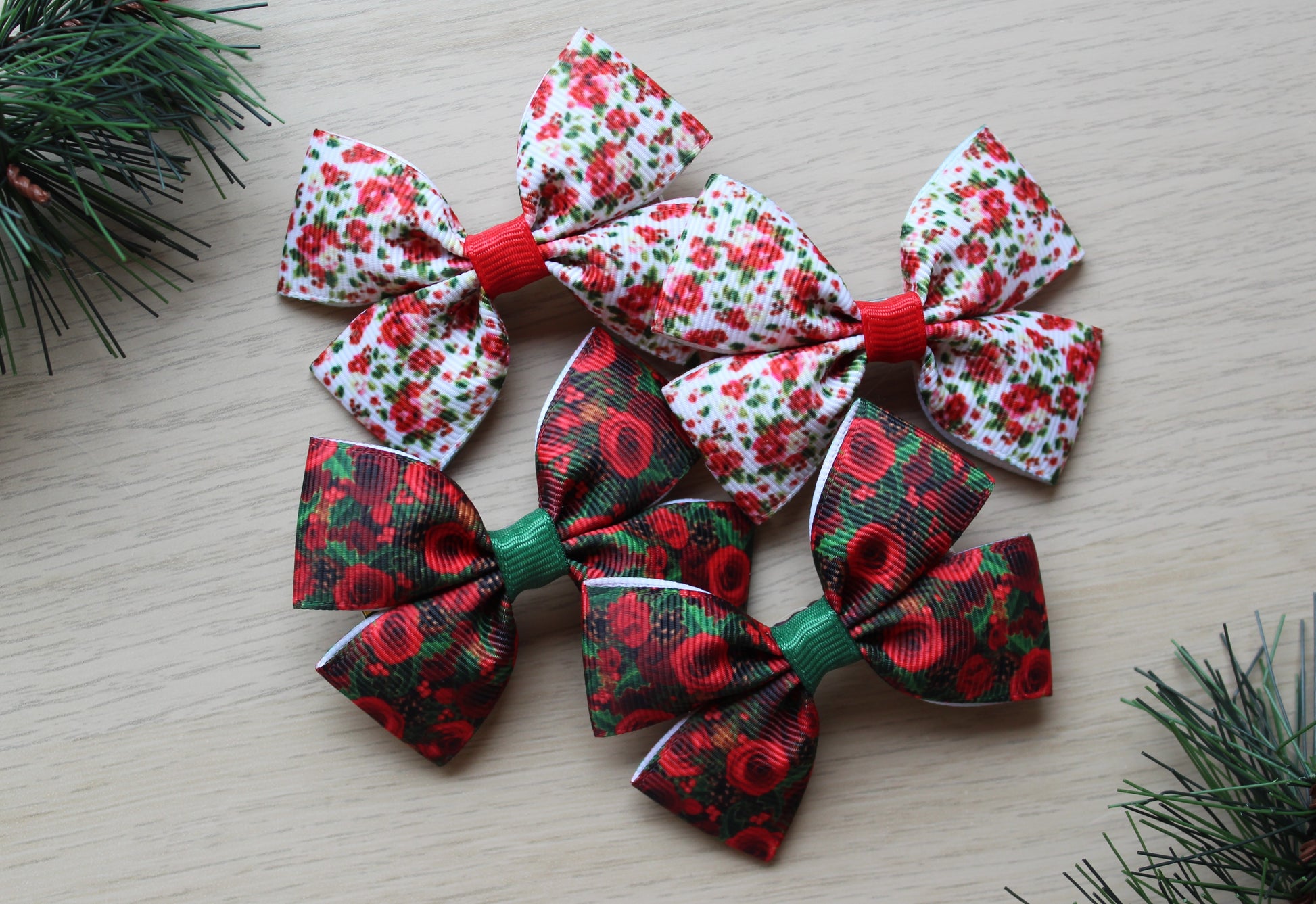Festive floral hair bow clips