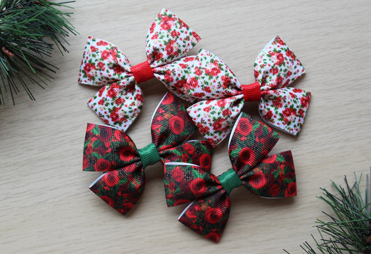 Festive floral hair bow clips