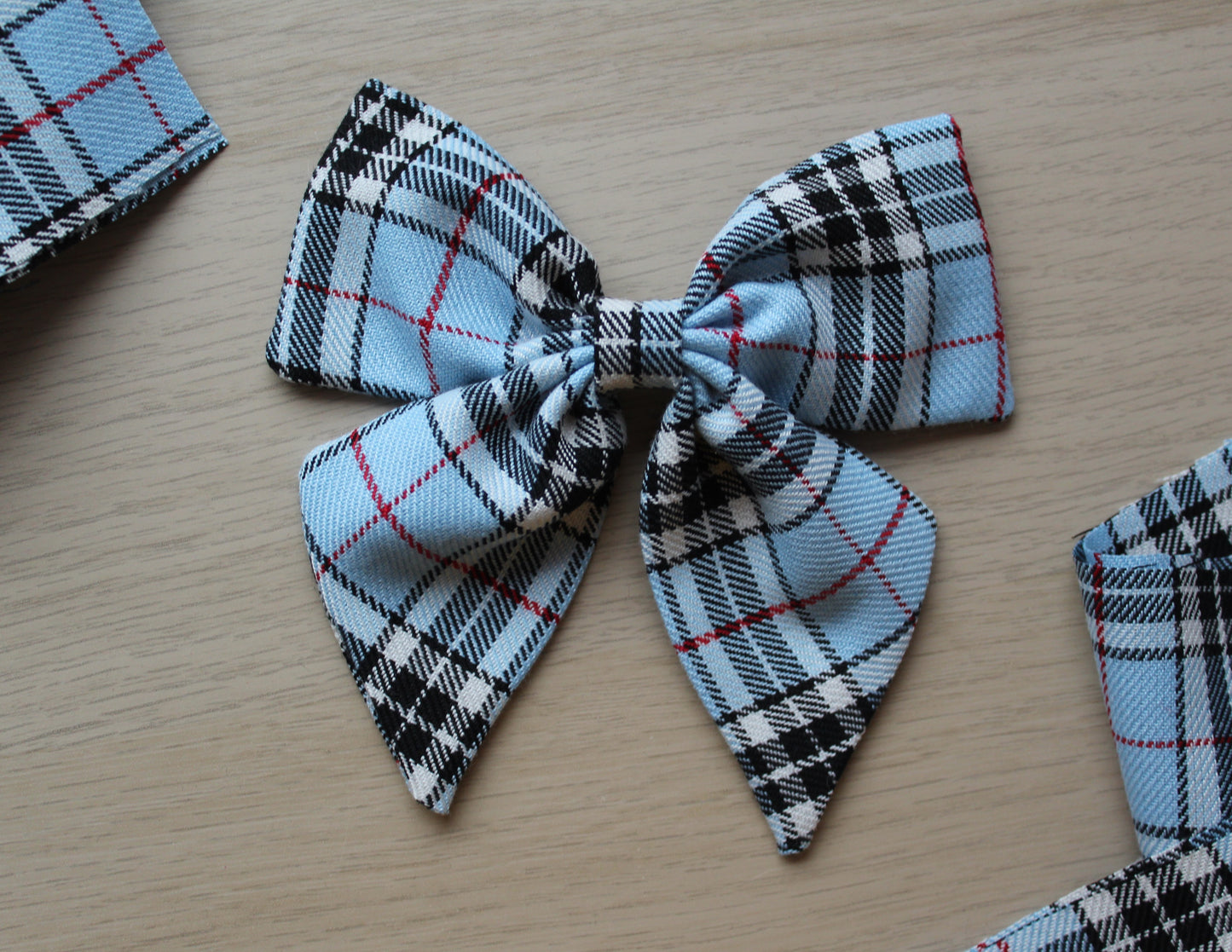 Blue & black plaid tartan hair bow
