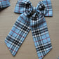 Blue & black long plaid tartan hair bow