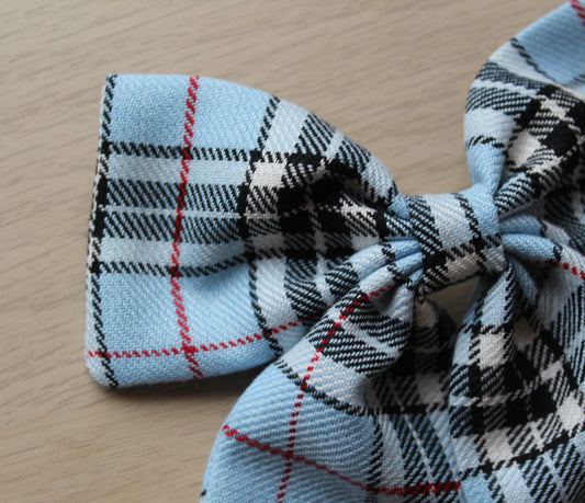 Blue & black plaid tartan hair bow