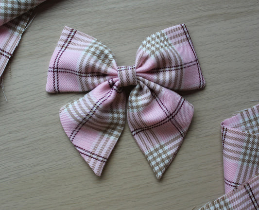 Pink & Beige Tartan Plaid Hair Bow