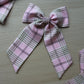 Pink & Beige Tartan Plaid Hair Bow